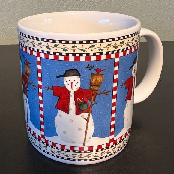 Set of 4 Vintage Sakura SNOWMAN Stoneware Mugs with Artwork by Debbie Mumm 1998 - Picture 4 of 12